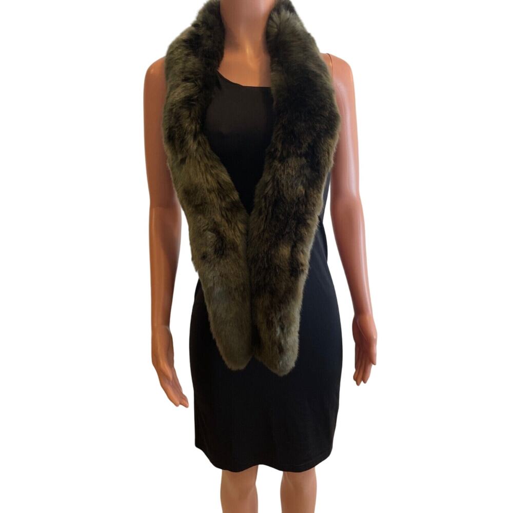 Evelyne Prelonge Faux Fur Scarf Gray Neck Wrap Stole 62" France Luxury Mob Wife - Picture 5 of 13